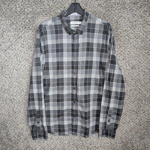 Calvin‎ Klein Mens Shirt Button Up XL Green Plaid Liquid Cotton Career